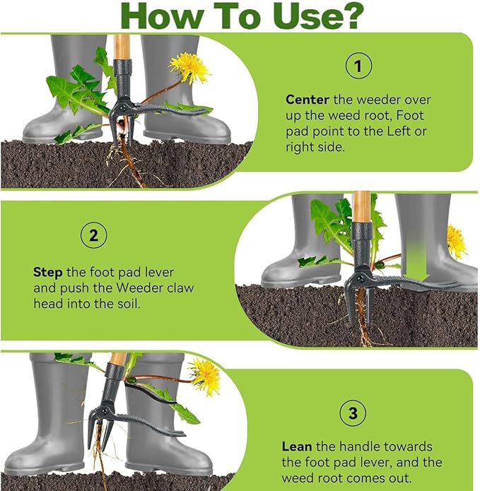 Stand Up Weed Puller Tool, Dandelion Hand Weeding Tool with 48" Long Handle Weed Remover Tool for Garden Lawn Yard, Includes a Reusable Garden Waste Bag