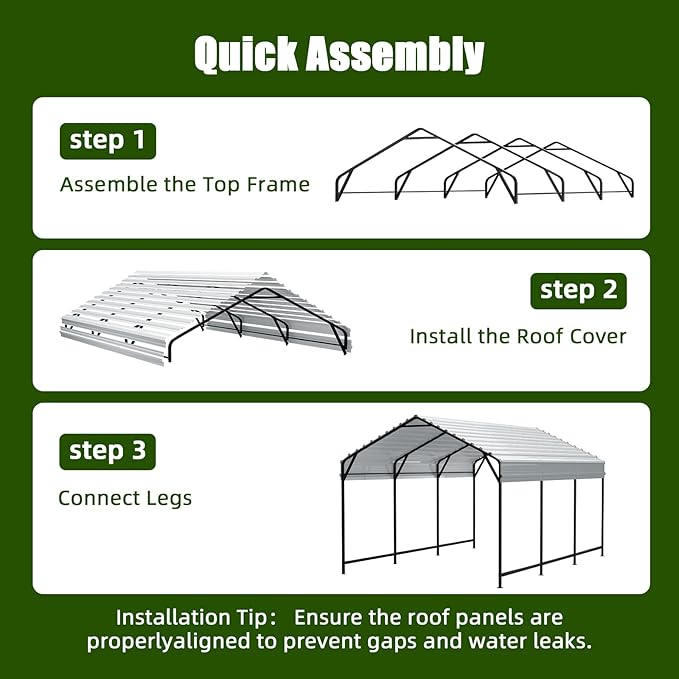 20x20 FT Metal Carport Heavy Duty Steel Roof with Reinforced Frame All-Weather Multi-Use Outdoor Car Shelter Canopy for Fulll-Sized Pickup Trucks, Boat and Tractors