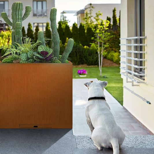 KOL Pre-Rusted Metal Steel 32''H Planter Box, Weathering Steel Planter Box,Rustic Finish Tall Rectangular Plant Pot, Modern Industrial & Residential Outdoor Indoor Use, 36" L.x11 W.x32 H. Rusty.