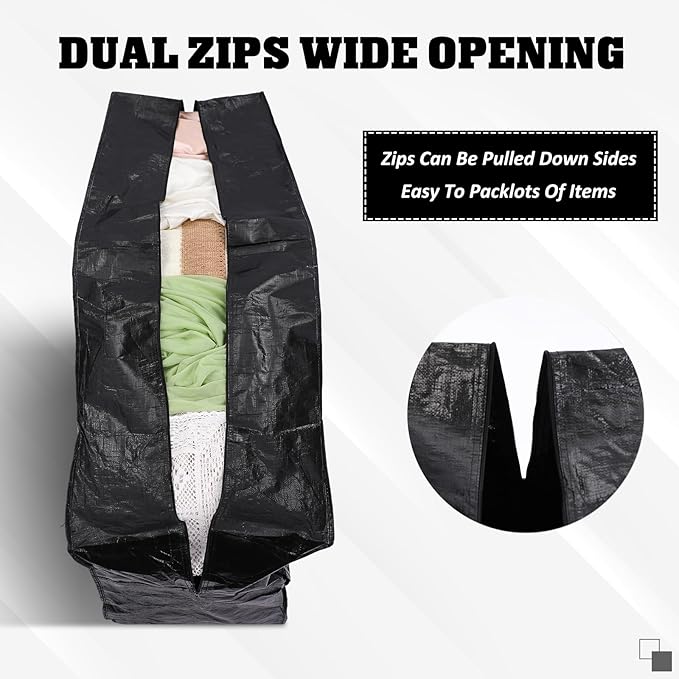 Windyun 4 Pack 75 Gallon Extra Large Storage Bags XXL Moving Bags with Zipper Handles Heavy Duty Jumbo Big Tote Box for Christmas Tree Storage 4, 5, 7.5, 9, 10, 12 ft Skeleton College Dorm(Black)