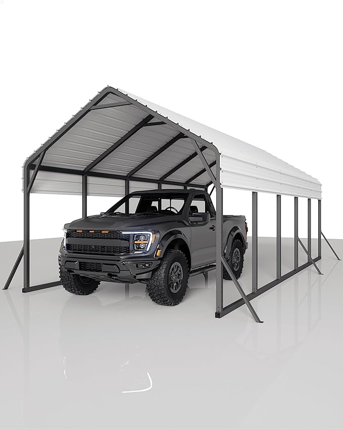 GarveeLife 13 ft x26 ft x11 ft Oversized Metal Carport, Steel Heavy Duty Car Ports for All-Weather, Tall Carport for Full-Size Pickup Trucks, Boats, and Tractors, N.W. 780 LBS