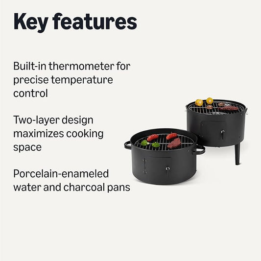 Amazon Basics 16 inch Vertical Charcoal Outdoor Smoker, BBQ Grill, Adjustable Air Supply Control, 1-Pack, Black