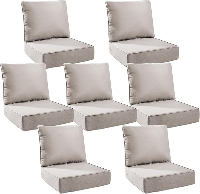 6" Thick Outdoor Cushions 24x24x6, 7-Set Deep Seat Patio Cushions with Removable Cover, Waterproof & Fade Resistant Replacement for Wicker Chair, Loveseat, Sofa - Beige