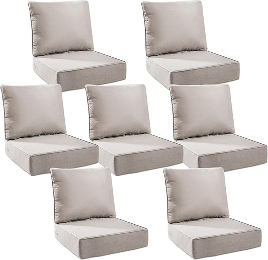 6" Thick Outdoor Cushions 24x24x6, 7-Set Deep Seat Patio Cushions with Removable Cover, Waterproof & Fade Resistant Replacement for Wicker Chair, Loveseat, Sofa - Beige