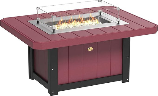 LuxCraft 51" Lumin Rectangular Gas Propane Fire Pit Table for Outdoor Patio with Tempered Glass Wind Guard and Stainless Steel Burner Cover - Amish Made in USA (Cherrywood & Black)