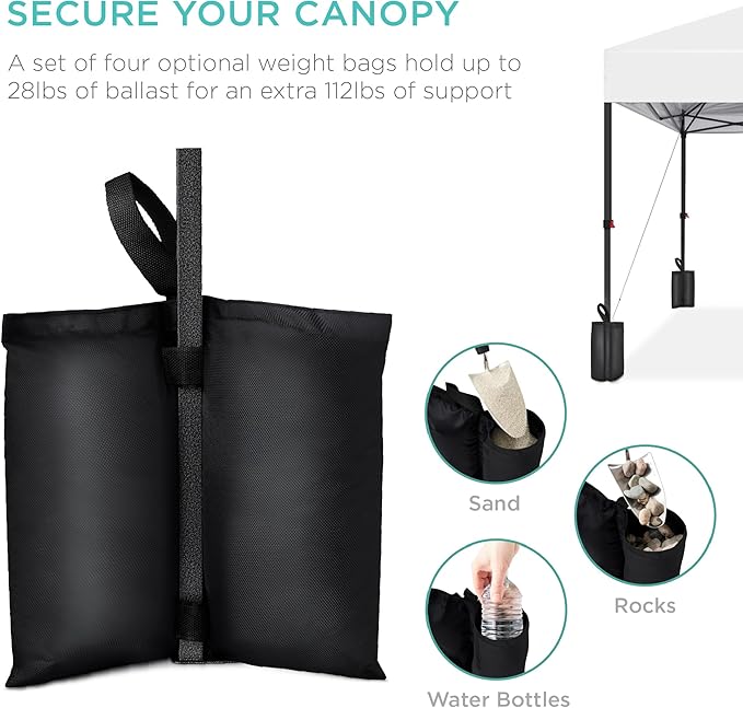 Best Choice Products 8x8ft 1-Person Setup Pop Up Canopy Tent Instant Portable Shelter w/ 1-Button Push, Case, 4 Weight Bags - White