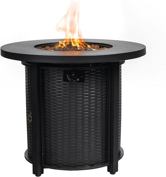 Outdoor Propane Fire Pit Table for Outside Patio, 30 Inch Steel Fire Pit Table with Lid, Round Gas Fire Pit for Garden, Pool, Backyard, 40,000 BTU, Tank Inside, Black