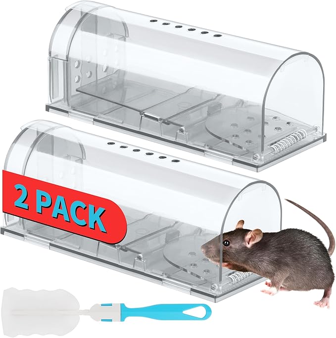 LULUCATCH Humane Mouse Traps 2 Pack, Live Mouse Traps, Catch Release Mouse Traps Indoor for Home, No Kill Mole Squirrel Rat Traps for House & Outdoors, Pet Safe, White