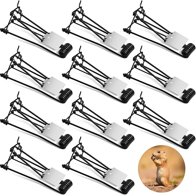 Qualirey 12 Pcs Outdoor Gopher Trap Easy Set Mole Trap Weather Resistant Gopher Killer Vole Killer for Lawn Garden Farm (Black)