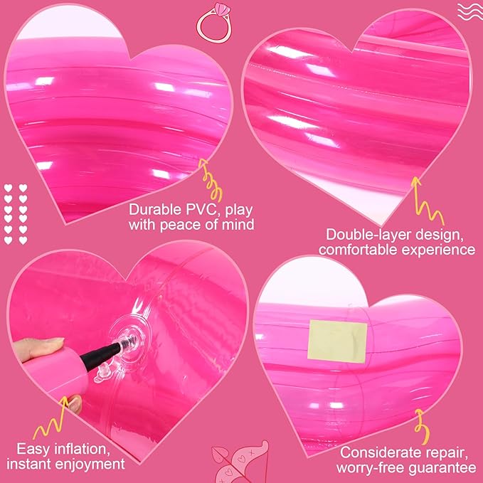 Skylety Giant Heart Inflatable Swimming Pool, Year-Round Fun for Ball Pits, Fits 2-3 Adults with Patches, Swimming Pools, a Summer Pool Party and The Beach Date Night(Pink)