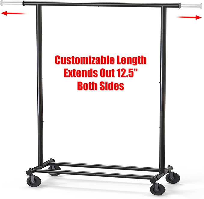 Simple Houseware Heavy Duty Clothing Garment Rack, Holds Up to 150 lbs, 42 to 67 Inches Extensible Rod, Black