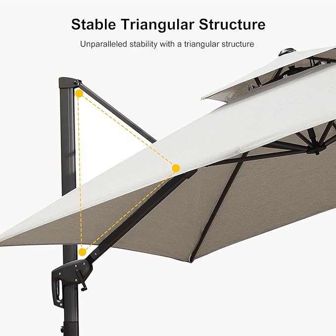 PURPLE LEAF 9' X 12' Double Top Cantilever Patio Umbrella Deluxe Large Outdoor Umbrella Rectangle Offset Umbrella with Fade Resistance for Garden Deck Pool Patio, Pebble Grey