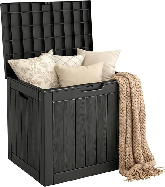 Mars Villa Deck Box, Waterproof Weatherproof and UV Resistant Resin Storage Bin with Lockable Lid, Ideal for, Outdoor, Patio Furniture Cushions, Pool Supplies, Garden Tools (31 Gallon, Black)