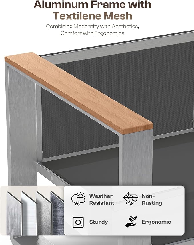Patio Furniture Set, 5 Piece Aluminum Outdoor Furniture Set with Coffee Table, Wide Seat and Thick Cushions, Modern Outdoor Patio Conversation Sets for Deck, Porch (Teak-Charcoal)