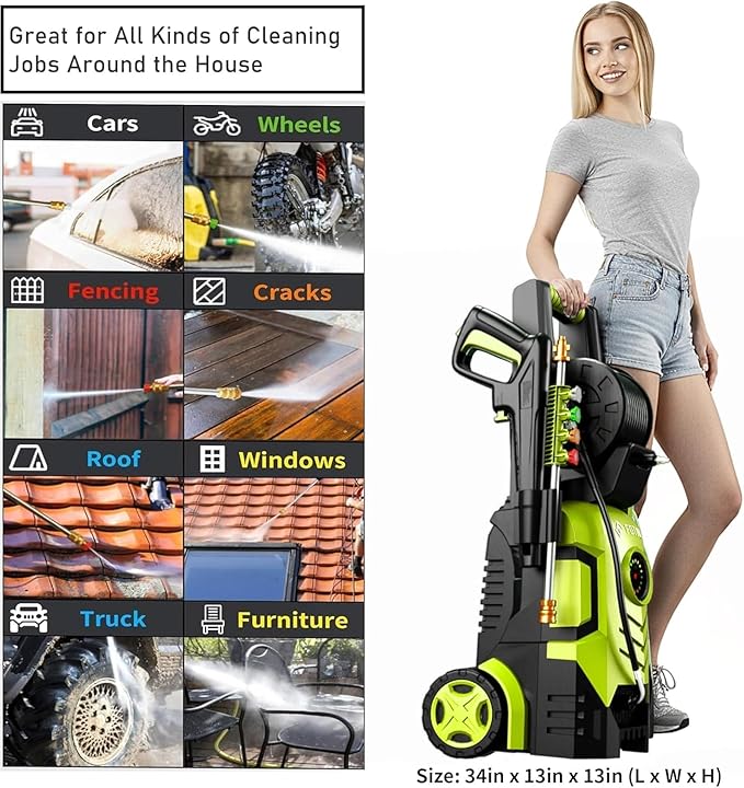 2026NEW Pressure Power Washer with 4 Quick Connect Nozzles, Inlet Hose & Filter, Foam Cannon for Cars/Fences/Driveways/Patios/Home Cleaning,34" X 13" X 13"