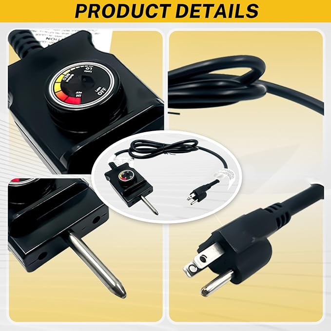 Power Cord For Masterbuilt Electric Smoker Replacement Parts,Electric Skillet Cord Replacement Analog Control Plug Dial Knob Temp Thermostat Controller Masterbuilt Smoker Grill Accessories