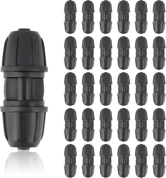 Kalolary 30PCS Drip Irrigation Fittings 1/4" Irrigation Tubing Coupling Lock Barbed Coupling for Drip Irrigation Tubing Anti-Drop Irrigation Coupling for Garden Drip Irrigation Parts
