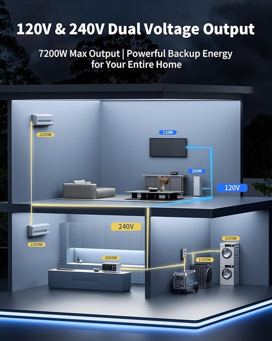 Ark7200 Portable Power Station, 120/240V 7200W AC Output, 9792Wh LiFePO4 Home Battery, Solar Generator for Forestry Operation, Construction Site, Emergency, Power Outages (Ark7200)