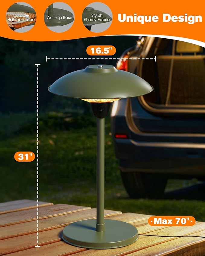 Electric Patio Heater, 1500W Tabletop Infrared Heaters for Indoor Oudoor Use, IP55 Waterproof, Tip-over & Overheating Protection, Quiet Operation, Perfect for Garden, Balcony, Garage, Backyard