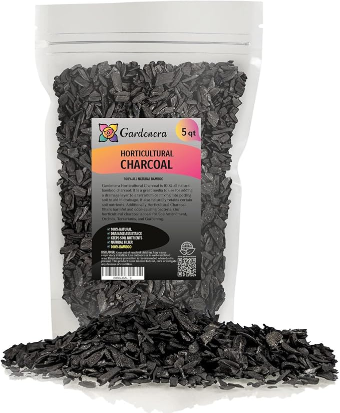 GARDENERA Horticultural Charcoal for Indoor Plants [5-Quart Bag] Black Diamond Soil Amendment for Orchids, Terrariums, and Gardening