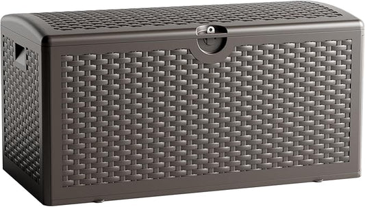80 Gallon Resin Storage Box, All-Weather, Lockable Multi-Purpose Deck Box for Outdoor Cushions, Patio Items, and Garden Equipment, Pure Brown