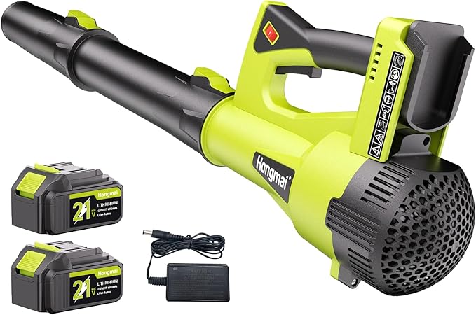 for Men Cordless Leaf Blower: 21V with 2 Batteries 4.0Ah, Fast Charger, 500CFM 150MPH Electric Leaf Blower, 6-Speed, Lightweight 3.7lbs for Yard, Garden, Patio Cleaning (Green)