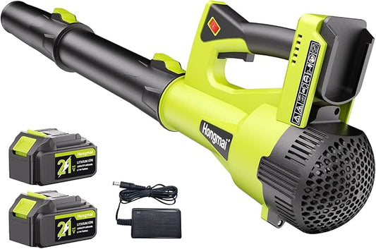 for Men Cordless Leaf Blower: 21V with 2 Batteries 4.0Ah, Fast Charger, 500CFM 150MPH Electric Leaf Blower, 6-Speed, Lightweight 3.7lbs for Yard, Garden, Patio Cleaning (Green)