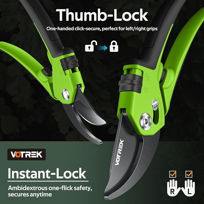 Pruning Shears for Gardening, [Patented Stepless Handle Opening] - Garden Clippers with Ultra-Sharp SK5 Steel for Weak Hand, Universal Fit for All Hand Sizes, Effortlessly Cuts 1-Inch Branches