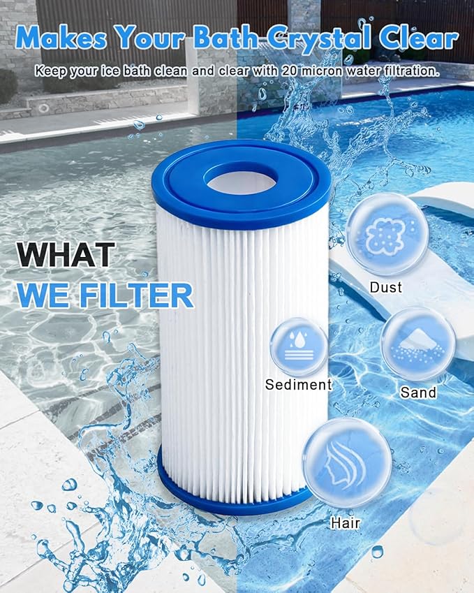 DAYEAR Cold Plunge Filter Cartridge 20 Micron Pleated Sediment Filter 5"x2.5" (16 Pack) Replacement for Most Compatible with Cold Plunge Chiller,Ice Bath Chiller