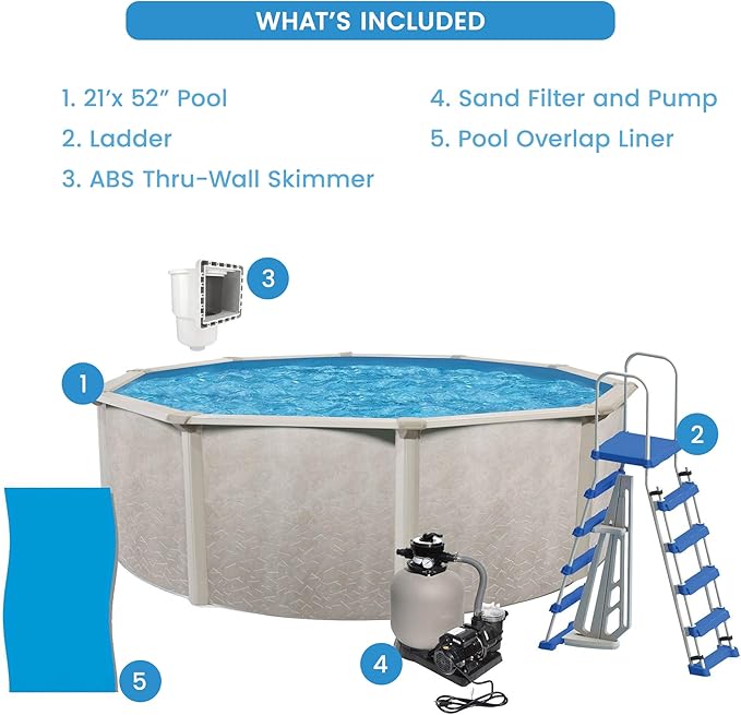 Aquarian Phoenix 21 Foot Round x 52 Inch Deep Steel Frame Above Ground Swimming Pool Set with Sand Filter, Pump, Ladder, Pool Liner, and Skimmer