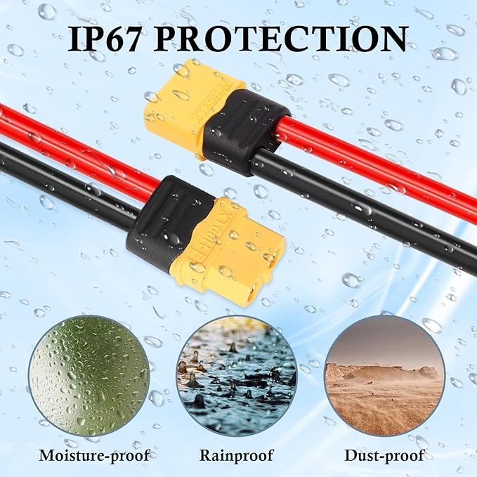 2PCS XT60 Extension Cable 10AWG 3FT XT60 to XT60 Cable with Male to Female Connector for Portable Power Station Solar Panel RC Battery