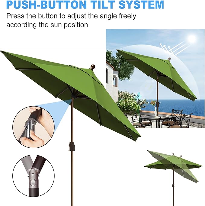 Eurmax USA 10-Year-Non-Fading 10Ft Market Umbrella Outdoor Patio Umbrella Table Umbrella with 8 Ribs,Hand Crank and Ventilation (Ginkgo)