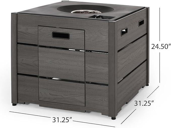 Propane Fire Pit Table, 31.25" WPC Base Firepits for Outside, Square Gas Fire Pit for Outside Patio, Propane Fire Table for Deck, Pool, 40,000BTU, Tank Inside, Tank Not Included, Grey