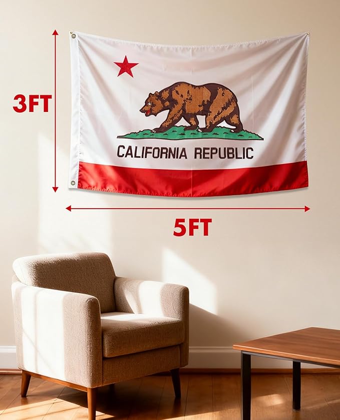 DUPKEV State of California Flag 3x5 with 420D Oxford Polyester, Heavy Duty CA Flag, Embroidered, Brass Grommets and 4 Stitch Hemming, Long-Lasting Color, Tear-Proof, for Indoor/Outdo