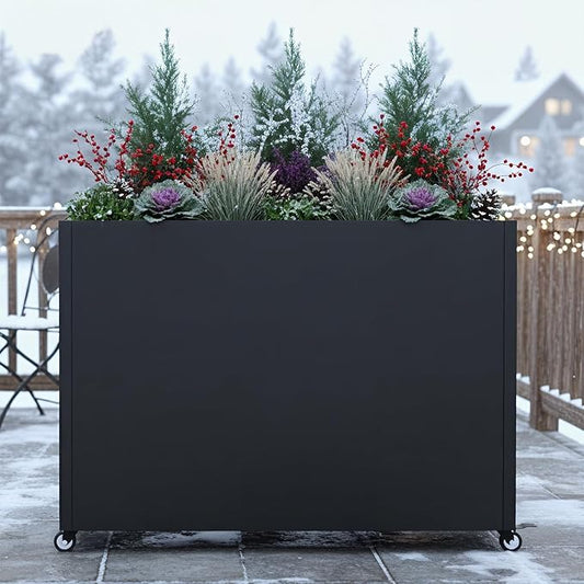 36" L x 9.3" W x 28.4" H Metal Planter Box with Wheels & Removable Shelf – Rolling Raised Garden Bed with Smart Drainage System, Rustproof Outdoor Planter for Patio, Balcony & Modern Décor