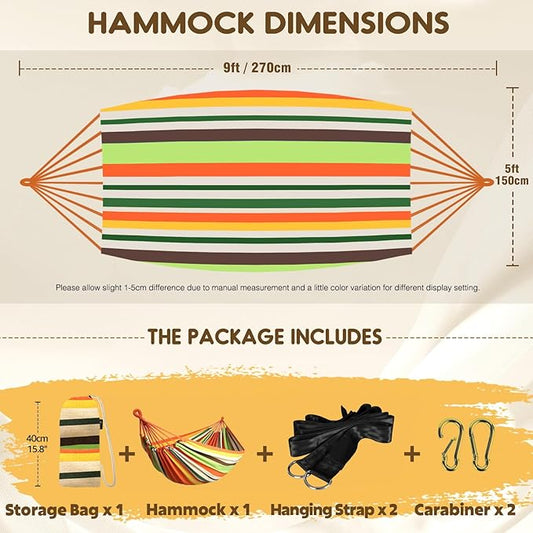 ANYOO Cotton Hammock Portable Camping Hammocks for Hanging Sturdy Garden Comfortable Fabric Hammock with Tree Straps Up to 660lbs with Travel Bag for Camping Outdoor/Indoor Patio Backyard