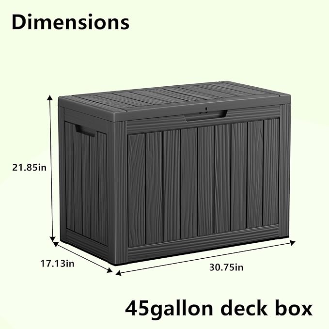 Vixzen 45 Gallon Resin Deck Box, Lockable Outdoor Storage Box for Patio Cushions Storage Furniture,Garden Tools, Pool Supplies, Weatherproof and UV Resistant