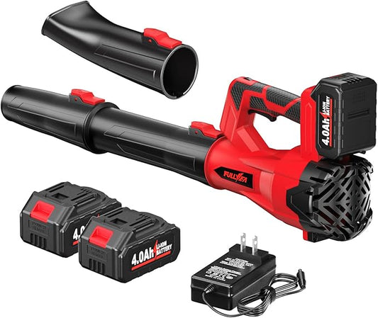 FULLYEA Cordless Leaf Blower, 6 Speed Modes, 500 CFM/150 MPH Leaf Blower Cordless with 3 Tubes & 2x4.0Ah Batteries, Battery Powered Leaf Blowers for Patio, Yard, Sidewalk, Garage Cleaning, Lawn Care