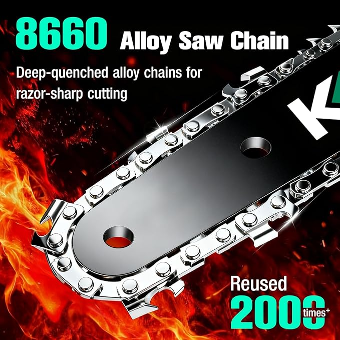 KIMO Brushless Electric Chainsaw 12 Inch Cordless with 4.0Ah Battery & Fast Charger, 54.5 FT/S Powerful Cutting, Security Lock，Auto Oiler Battery Powered Chainsaw for Wood Cutting & Tree Trimming