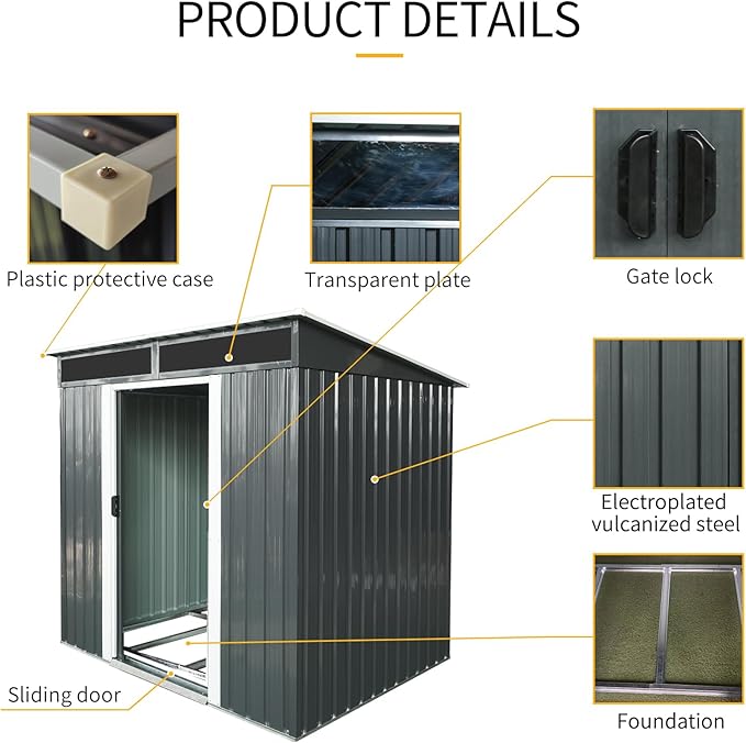 6X5 FT Outdoor Storage Shed, Waterproof Metal Garden Sheds with Lockable Door, Steel Tool Storage Buildings Shed & Outdoor Storage House for Garden, Backyard, Patio, Lawn, Trash Cans(Black and White)