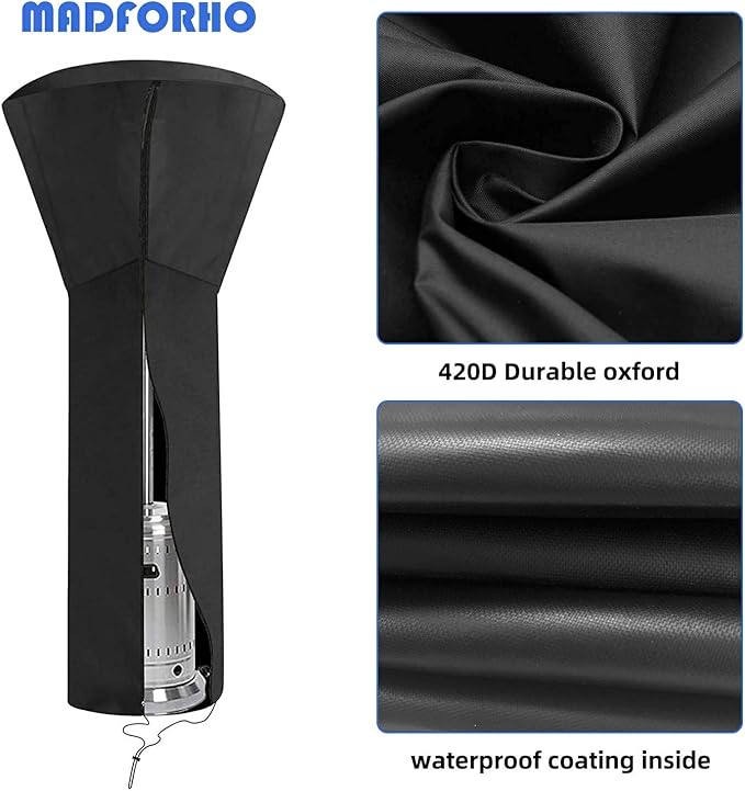 420D Patio Heater Cover, Waterproof with Zipper, Outdoor Propane Heater Cover for 24 Months of Use - Size 89" Hx33 Dx19 B Round - Black (2Pack)