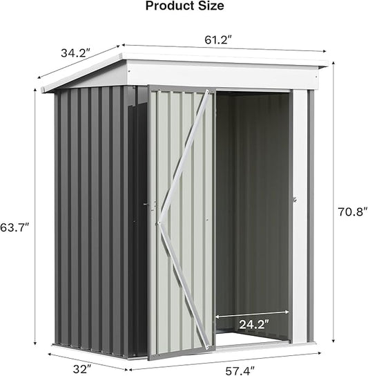 Patiolife 5x3 FT Outdoor Storage Shed, Metal Shed with Lockable Door & Sloping Roof, Steel Tool Shed for Backyard Patio Lawn, Grey