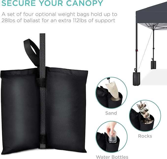 Best Choice Products 8x8ft 1-Person Setup Pop Up Canopy Tent Instant Portable Shelter w/ 1-Button Push, Case, 4 Weight Bags - Gray