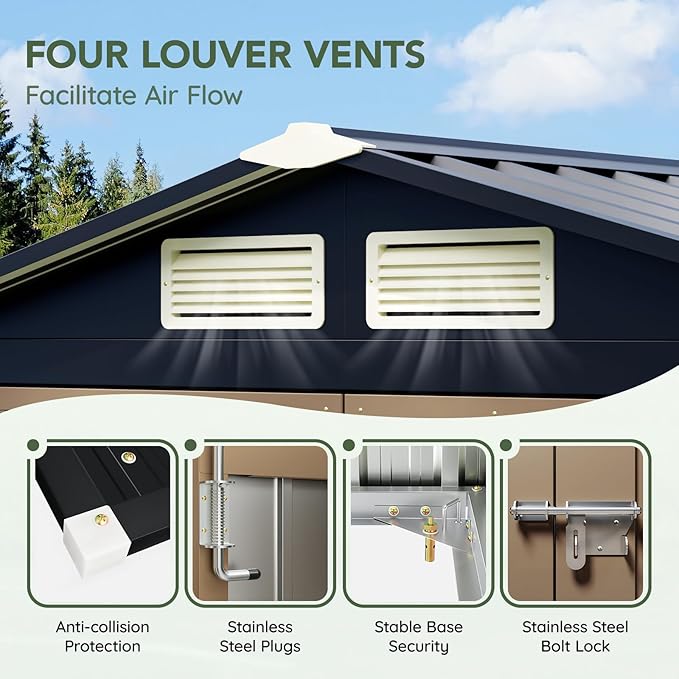 5x3 FT Outdoor Metal Storage Shed with Floor Frame, Double Door, 1 Clear Window, Tool Shed for Garden, Patio, Backyard Brown