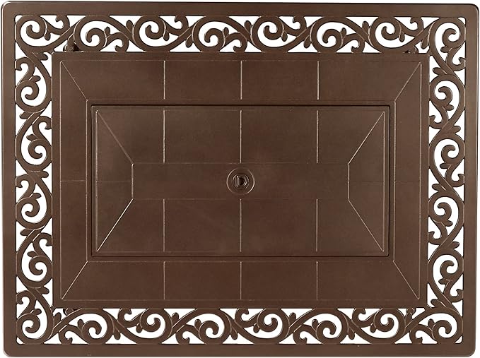 Rectangular 48 in. x 36 in. Aluminum Propane Fire Pit Table, Glass Beads, Two Covers, Lid, 57,000 BTUs in Brown Finish