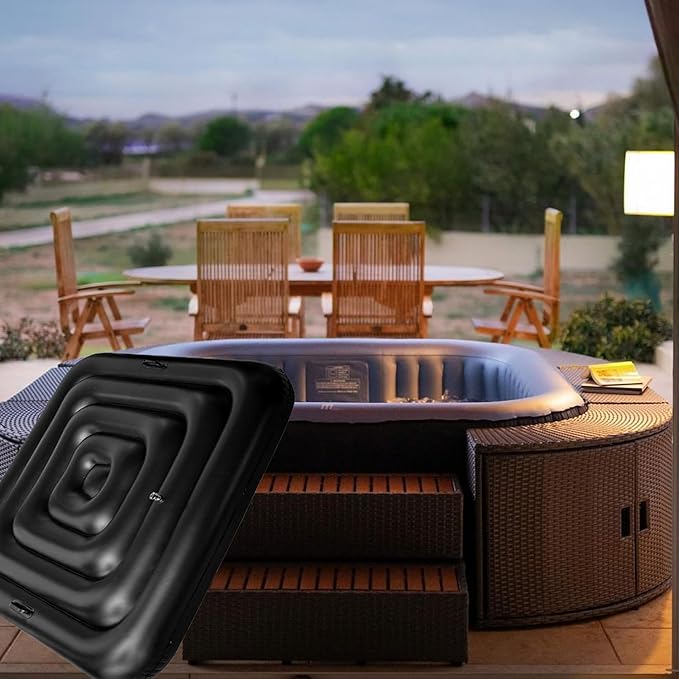 4.4Ft Inflatable Hot Tub Cover with Handle,Energy Saving Lid for Square Hot Tub,Outdoor Inflatable Hot Tub,Foldable Protective Rain Overflow Cover for Inflatable Outdoor Hot Tubs