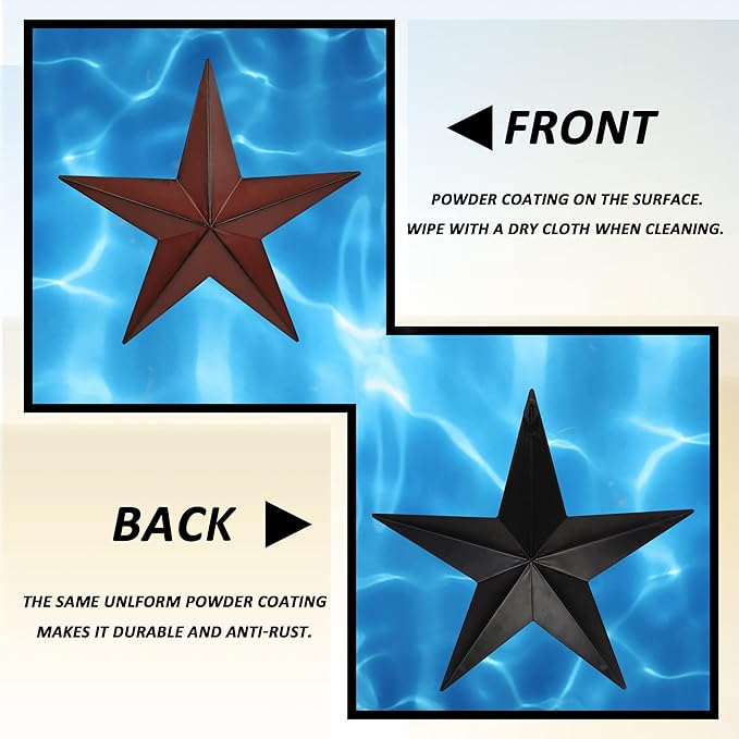 JoyEvy 12" Metal Barn Star Wall Decor-American Flag Stars for Outside Or Inside of House-Iron Texas Metal Star Rustic Vintage Western Country Home Farmhouse Wall Art Decorations (Set of 3)