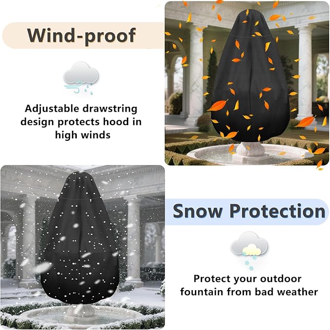 Svepndic 68Hx48D''Fountain Cover, 420D Oxford Cloth Garden Statue Cover,Fountain Protector with Drawstring Weather Resistant for Winter Outdoor Patio Fountain