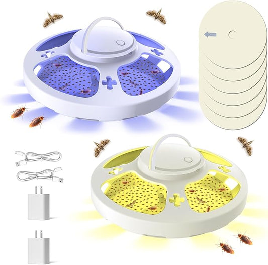 2 Packs Flea Traps for Inside Your Home with 6 Sticky Pads, Fleas Light Traps Kills Fleas in House, Hanging Flea Lamp with USB Cable Pest Control for Bugs Moths Gnats Indoor and Outdoor