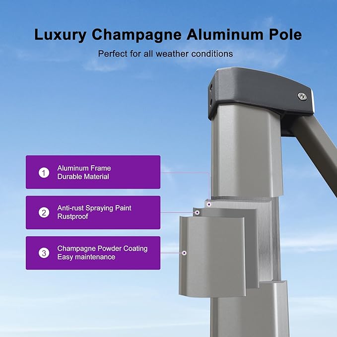 PURPLE LEAF Patio Umbrella with Base Included, 9ft Outdoor Aluminum Cantilever Umbrella with 360° Rotation, Aluminum Large Offset Umbrella for Outdoor Garden Pool, Beige